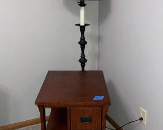 Three-Drawer Wood Chairside Table With Lamp
