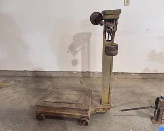 Antique Cast-Iron Platform Balance Scale with Weights