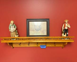 Oak Wall Display Shelf with Farmhouse Décor