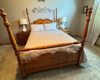 Complete matching bedroom suite, including bed, dresser, mirror, chest of drawers, and nightstands