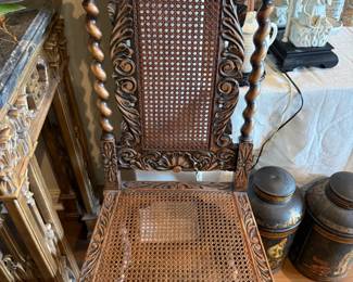 SCULPTED WOOD WITCH CANE CHAIR - ANTIQUE
