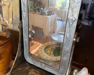 INCREDIBLE SILVER PLATED ENGRAVED MEXICAN MIRROR