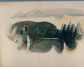 18x24 Harry Zarin Abstract Landscape Watercolor Painting