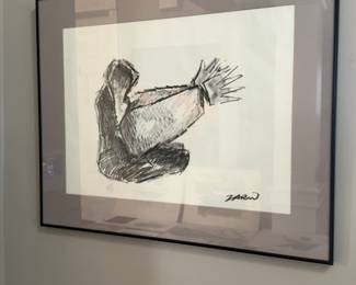 2227 Harry Zarin Signed Original Figurative Charcoal Drawing Professionally Framed
