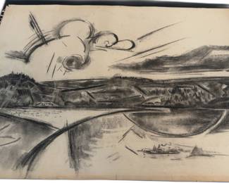 18x24 Harry Zarin Abstract Landscape Charcoal Sketch on Paper