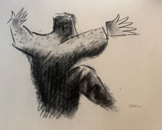 18x24 Harry Zarin Abstract Figurative Charcoal Sketch