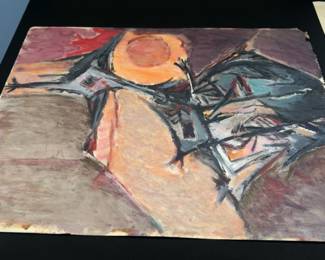 18x24 Harry Zarin Abstract Expressionist Mixed Media Painting on Paper