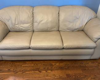 87x31x32 Beige Leather ThreeSeat Sofa