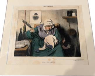 12x13 Honor Daumier HandColored Lithograph Le Toucher from Types Parisiens Series