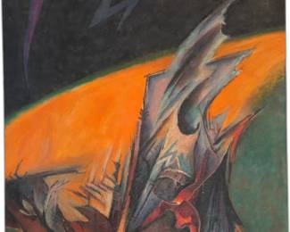 3037 Harry Zarin Signed Original Abstract Expressionist Oil Painting Canvas