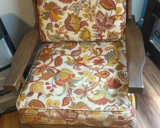 Floral Upholstered Oak Armchair