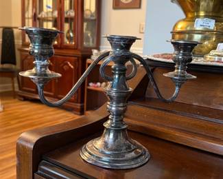 Presented Three-Arm Silver Candelabra