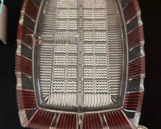Pink-Rim Patterned Glass Relish Dish