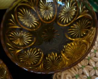 Amber Pressed Glass Bowl