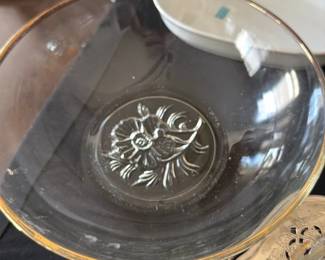 Clear Glass Bowl with Floral Medallion