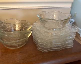 Pressed Glass Dessert Bowl & Plate Set