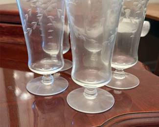 Etched Glass Pedestal Tumblers Set-5