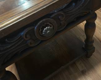 Carved Oak Accent Side Table
