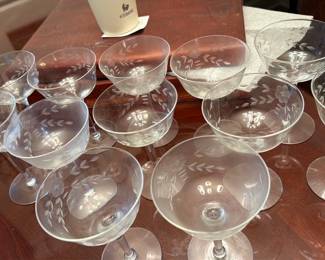 Etched Floral Stem Coupe Glasses Set 12