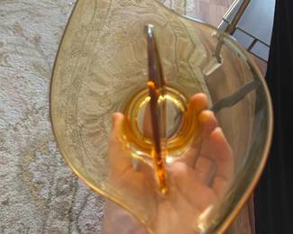 Amber Art Glass Folded Bowl