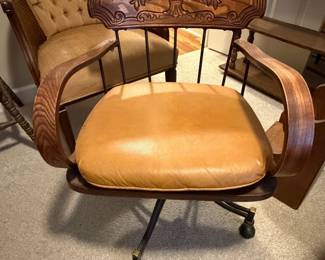 Carved Wood Swivel Office Chair
