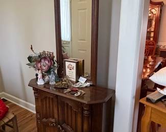 Wood Mirrored Hall/Vanity Cabinet
