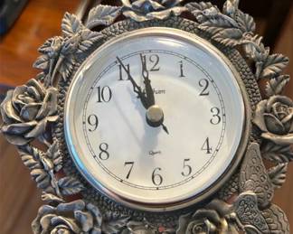 Floral Pewter Table Clock