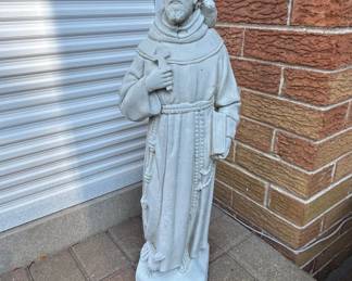 St. Francis of Assisi Concrete Garden Statue with Bird and Cross