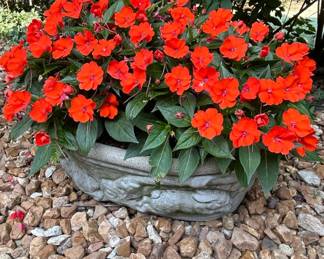 Vintage Cast Stone Oval Garden Planter