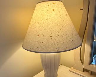 Vintage Fluted White Ceramic Table Lamp with GoldTone Base and Textured Lampshade