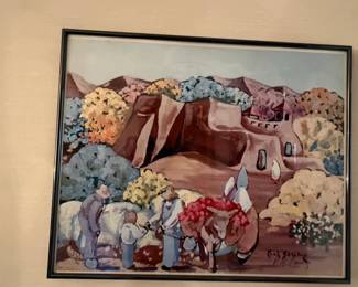 Paul Sanchez Southwestern Adobe Village Painting