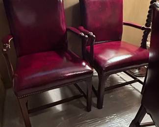 Pair of Vintage Burgundy Leather Armchairs with Nailhead Trim