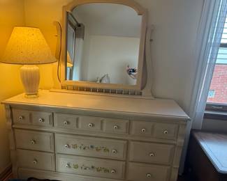 Vintage Painted Floral Dresser with Mirror