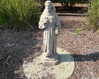 Vintage Concrete Saint Anthony Garden Statue with Bird