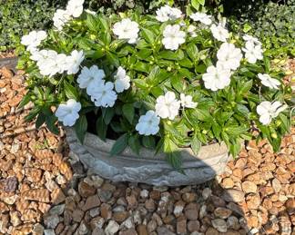 Vintage Cast Stone Garden Planter with Floral Relief