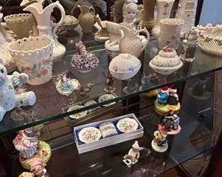 Collection of Porcelain Figurines, including Dresden Style Lace and Victorian Motifs