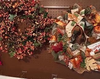 Pair of Autumn Decorative Wreaths Berry Floral and Farmhouse Truck