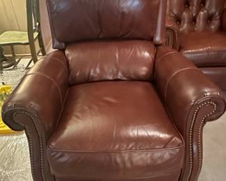 Vintage Traditional Brown Leather PushBack Recliner with Nailhead Trim
