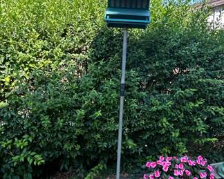 Vintage Green Metal Heritage Farms Bird Feeder on Pole