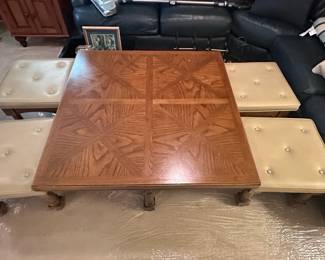 Lane Furniture Oak Coffee Table with Four Nesting Ottomans