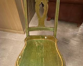 Vintage Painted Wooden Side Chair with Stenciled Motif