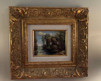 Vintage Landscape Oil Painting in Ornate Gilded Frame