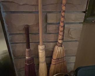 Vintage Hearth Broom Set with Stoneware Jug