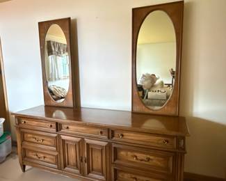 White Fine Furniture s French Provincial Walnut Long Dresser with Dual Mirrors