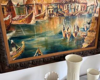 40s pottery and MCM seascape in original frame