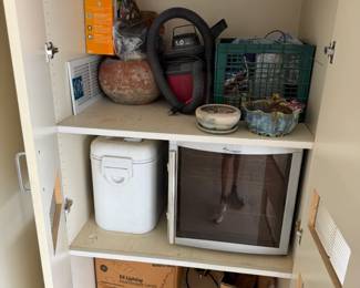 Wine fridge, cooler, garage and household items