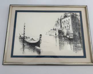 MCM black and white sketch of Venice - signed