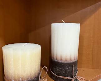 Decorative TwoTone Fluted Pillar Candles with Medallion Charms