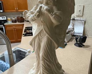 White Ceramic Angel Figurine with Bird
