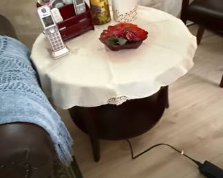 Vintage Round Tablecloth with Lace Trim